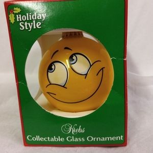 💕3/$20 Krebs 3" Collectable Glass Emoji Ornaments "Mmmmm. Presents " Yellow NIB